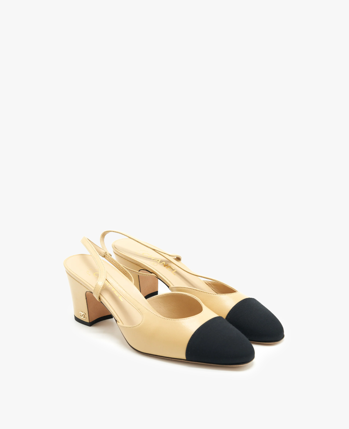 Chanel Beige & Black Slingbacks