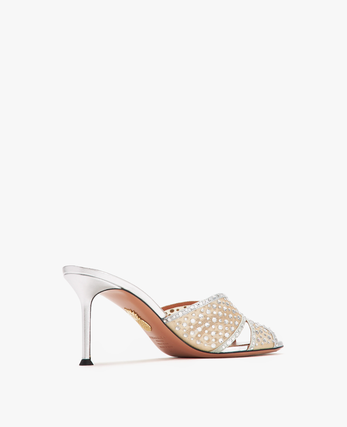 Aquazzura Crystal Lover 75 Silver Mule Sandals