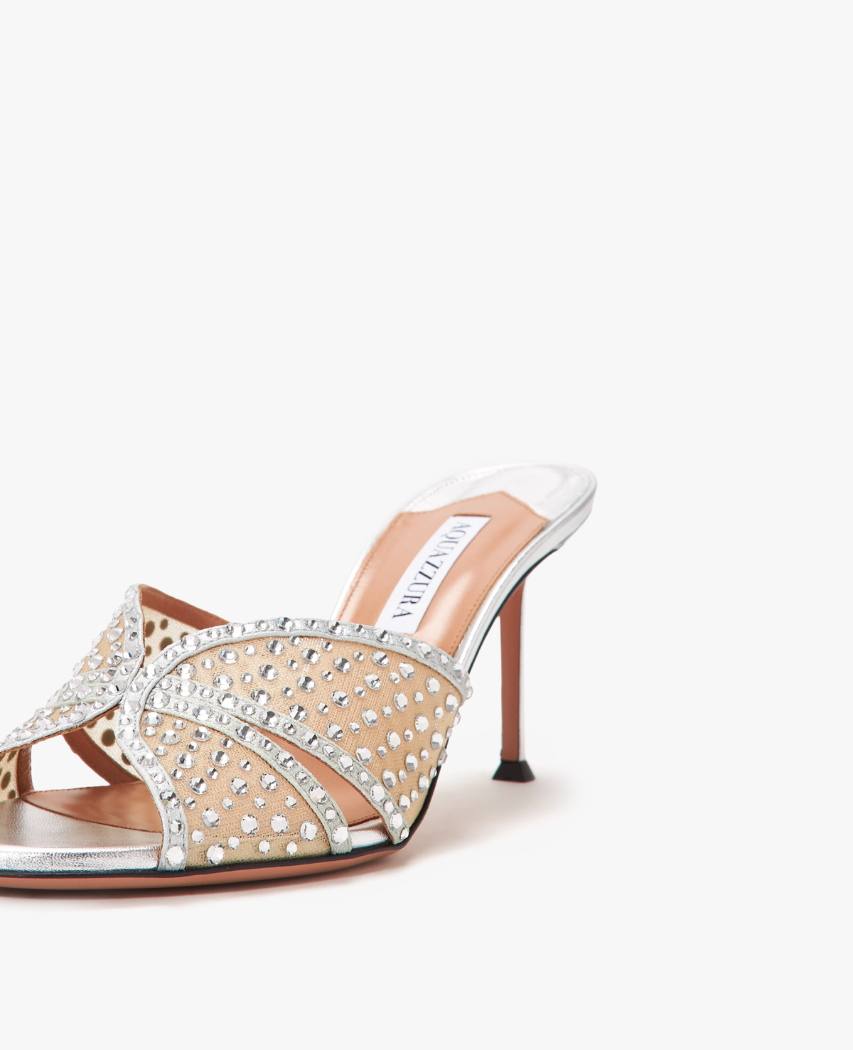 Aquazzura Crystal Lover 75 Silver Mule Sandals