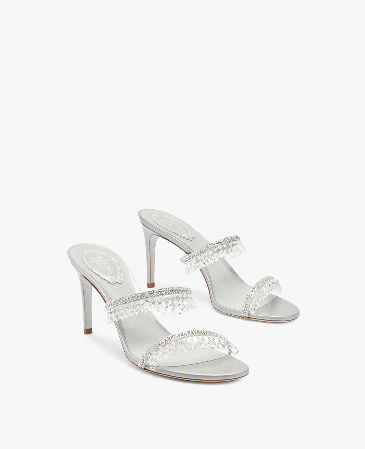 René Caovilla Chandelier Pearl Gray Mule 80 mm