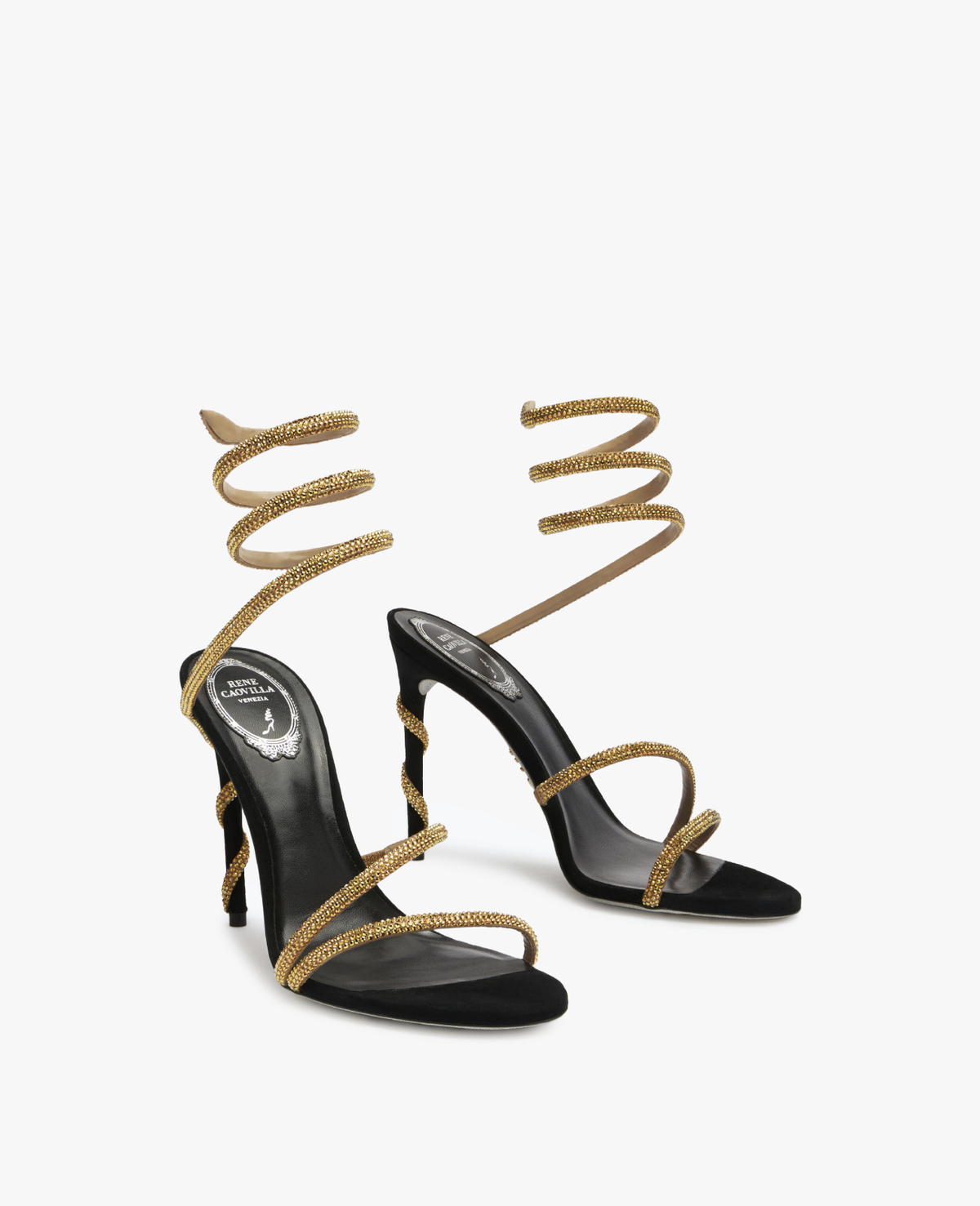René Caovilla Margot Black & Gold Sandal