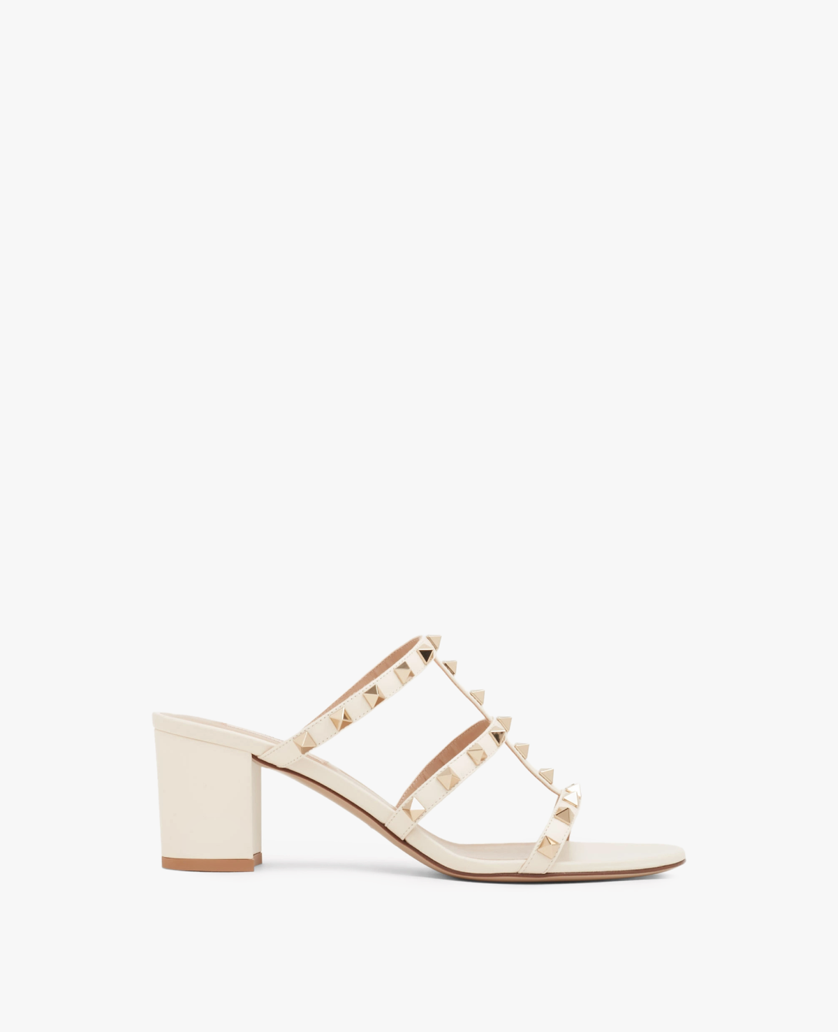 Valentino Rockstud Calfskin Leather Slide Sandal 60 mm Light Ivory