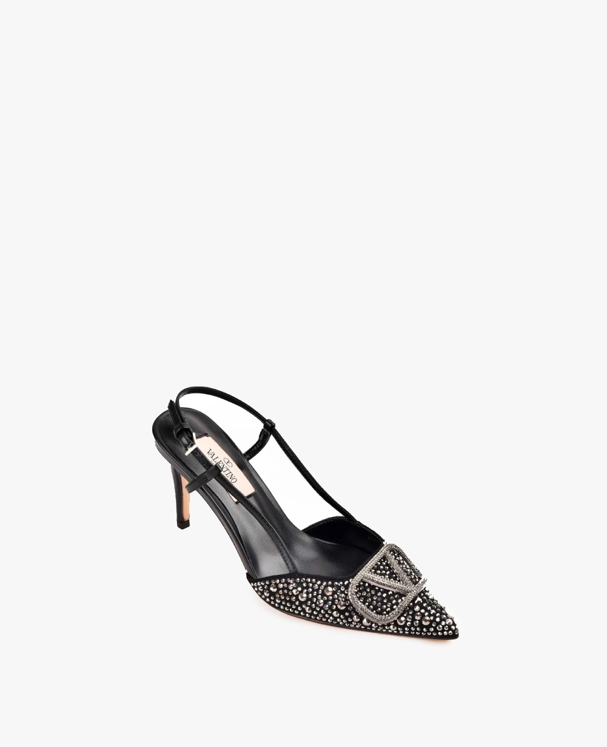 Valentino Garavani V Logo Black Crystal Embellished Heel