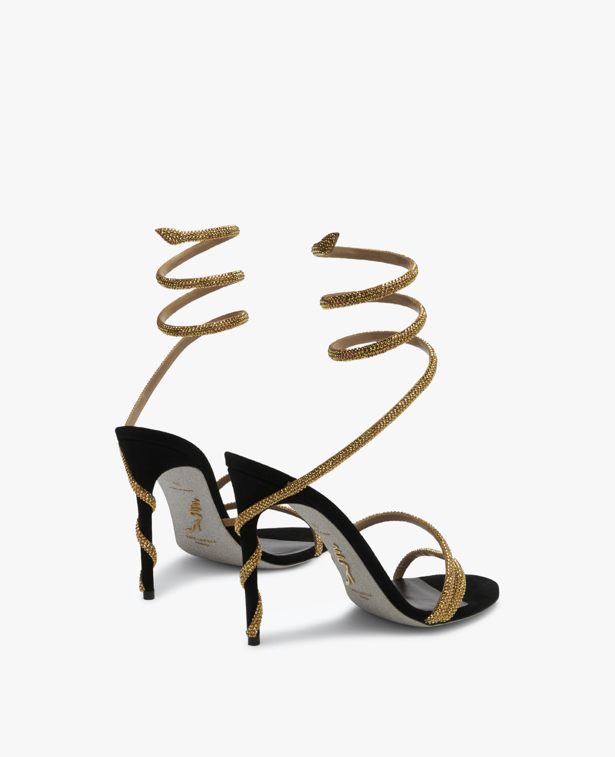 René Caovilla Margot Black & Gold Sandal