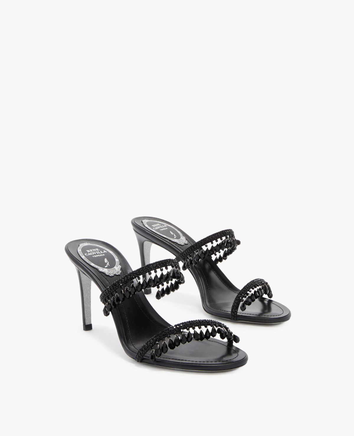 René Caovilla Chandelier Black Mule 80 mm