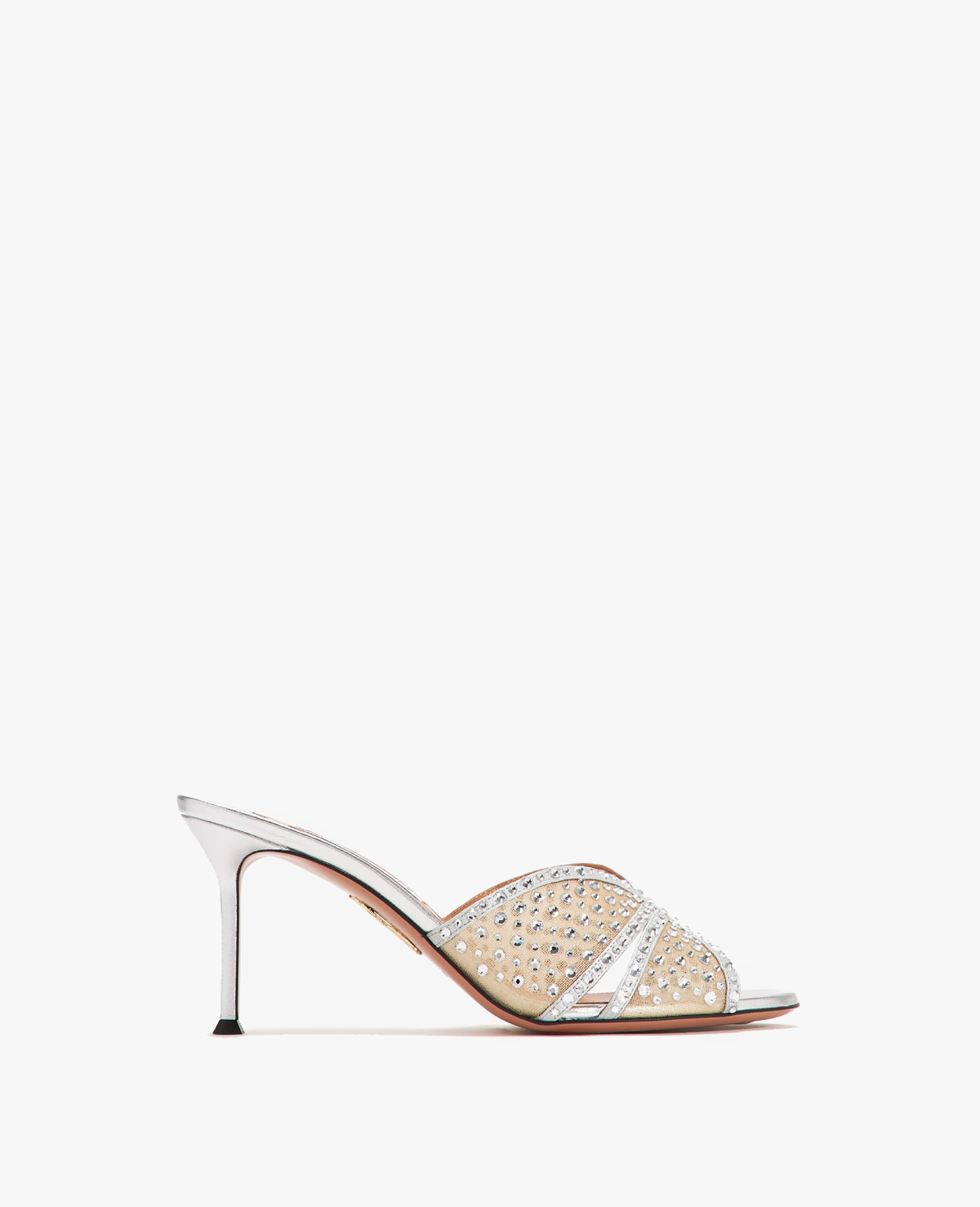 Aquazzura Crystal Lover 75 Silver Mule Sandals